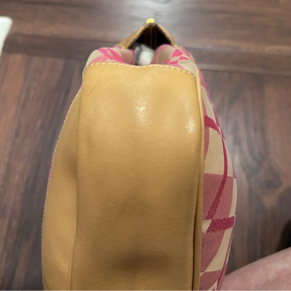 Givenchy EUC Authentic Pink Beige Diamond Pattern Canvas Leather Trim Handbag - Picture 11 of 16